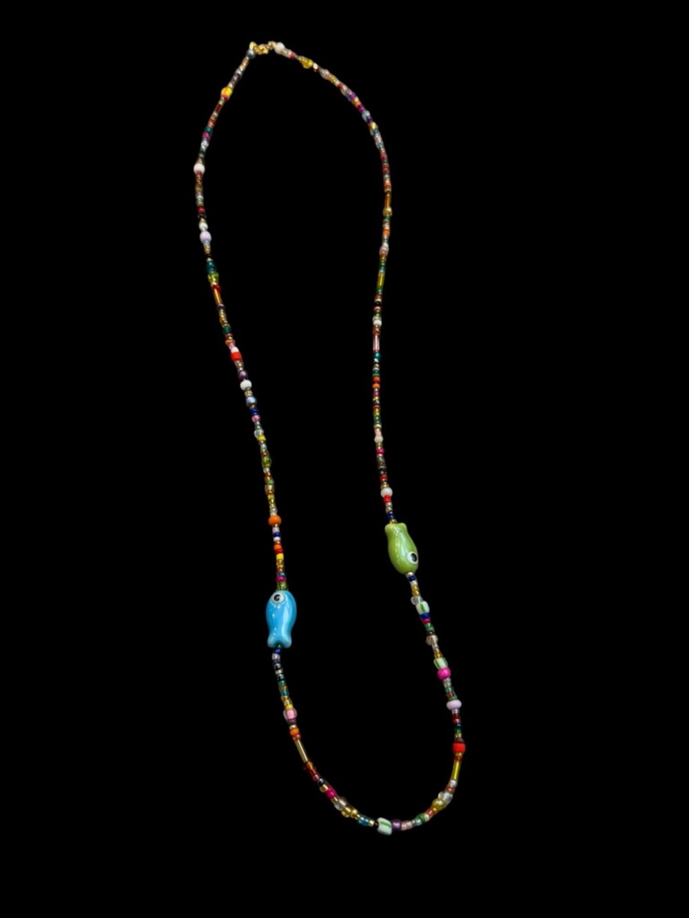 Two Fish Long Beaded Necklace.
